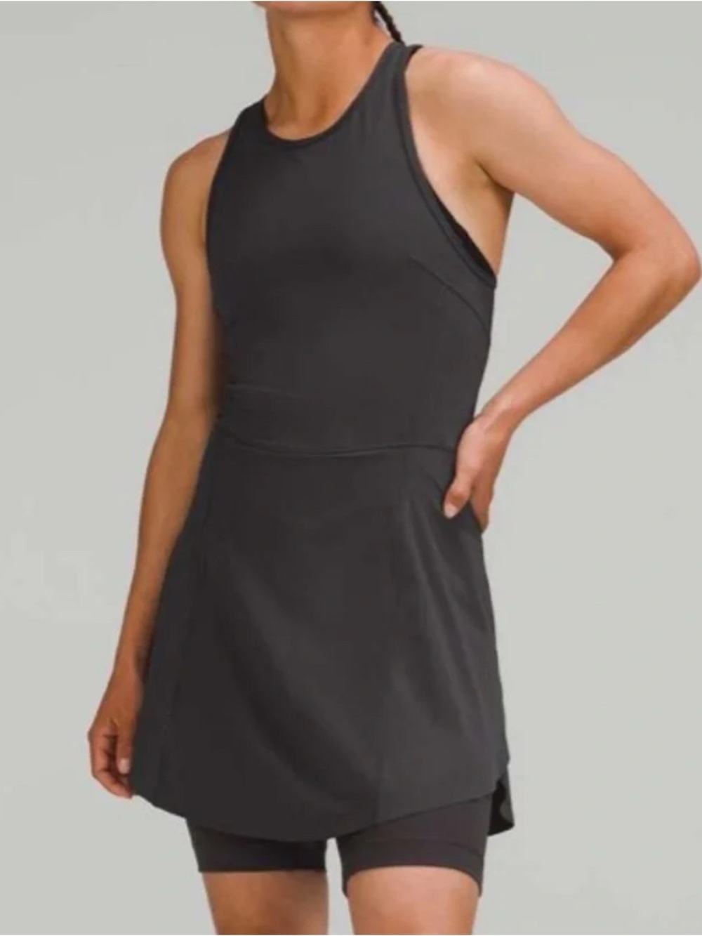Gray Athletic Tank Dress with Built-In Shorts